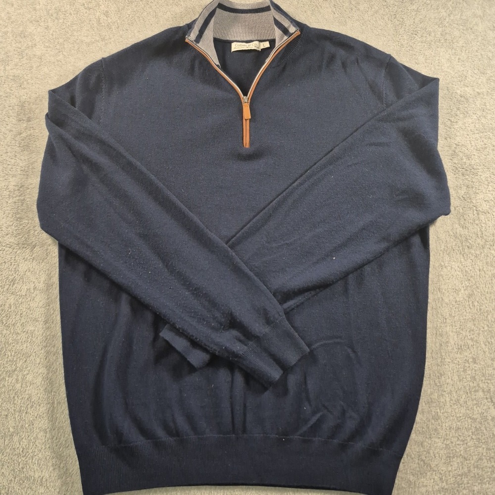 Collars And Co Australian Merino Wool 1/4 Zip Sweater Men's Large Dark Blue